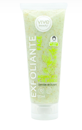 EXFOLIANTE FACIAL AGUACATE Y TE VERDE VIVE BEAUTY 120 ML